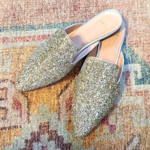 NEW Marina Slide Mules in Silver Glitter by J. CREW